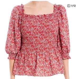 Max Studio Ditsy Floral Smocked Women's Top